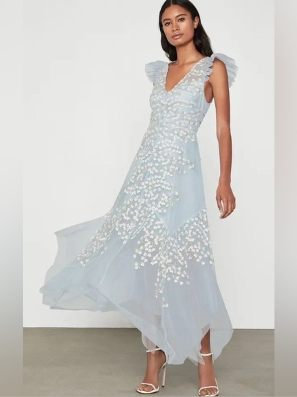 BCBGMAXAZRIA - light blue tulle dress with embroidered flowers - Sz 12
